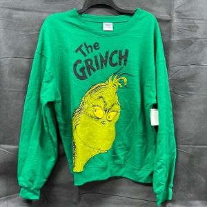 Kabelsalat Women Grinch Stole Christmas Grinch Face Green Crew Neck Graphic Long Sleeve Sweatshirt Pullover Tops